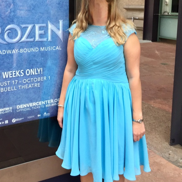 Blue Lace Cap Sleeves Chiffon Party/Prom Dress - Picture 1 of 9